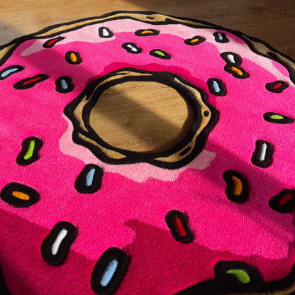 Handmade Tufted Pink Donut Rug - Perfect Gift for Friends, Girlfriends, Kids, Colleagues and Cartoon Fans