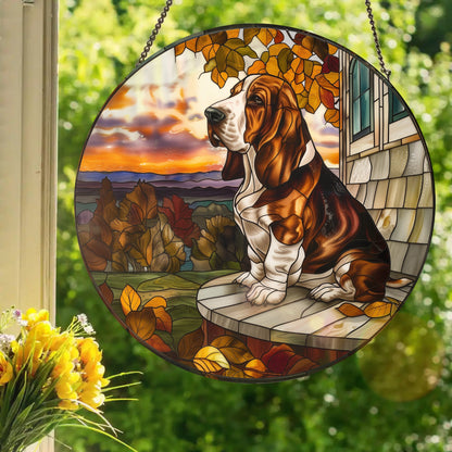 Basset Hound: Stained Glass Style Window Hanging