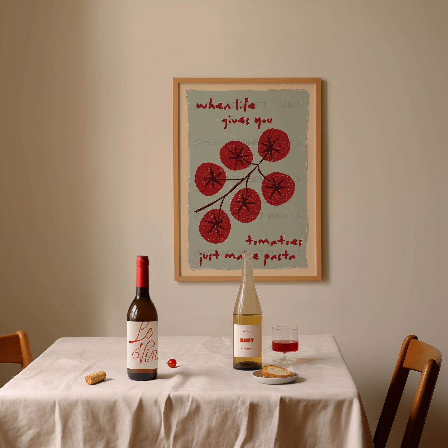 Tomato Poster, Pasta Poster, Trendy Wall Art, Maximalist Wall Art, Apartment Decor, Retro Wall Art, Red Wall Art, Hand Drawn Sketch