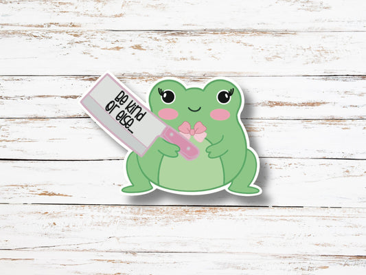 Frog with Knife Sticker- Cute Frog Vinyl Sticker, Kindle waterproof decal, Aesthetic Phone Case Sticker, Laptop Decal, Funny Frog Sticker