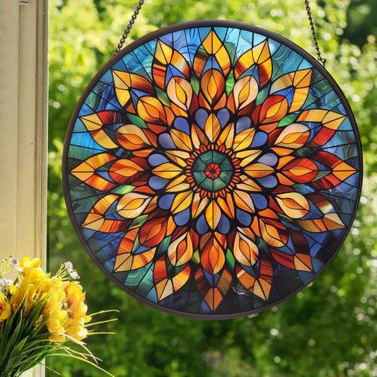 Jeweled Mandala: Stained Glass Style Window Hanging Made With Real Glass
