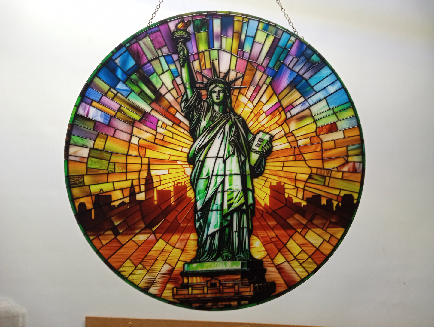 Statue of Liberty - New York, USA: Stained Glass Style Window Hanging Made With Real Glass