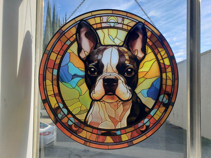 Boston Terrier: Stained Glass Style Window Hanging