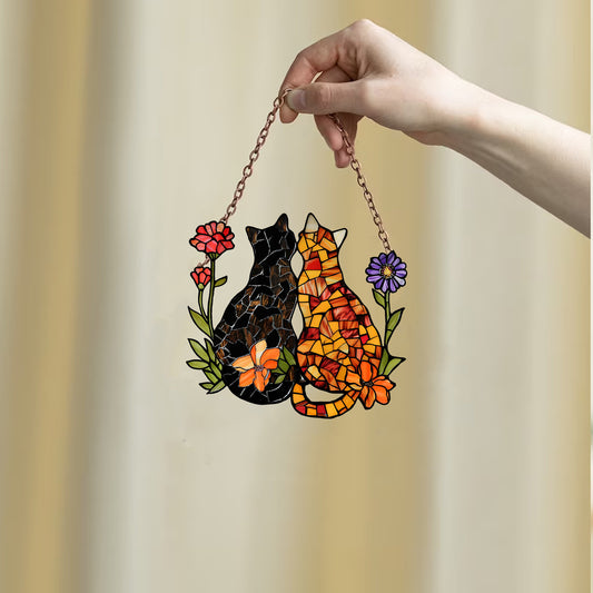 Personalized cat Window Hanging, Acrylic Poppy Flowers Wall Window Hanging Art Decoration, Cat home decor, Gift for mom, cat lovers