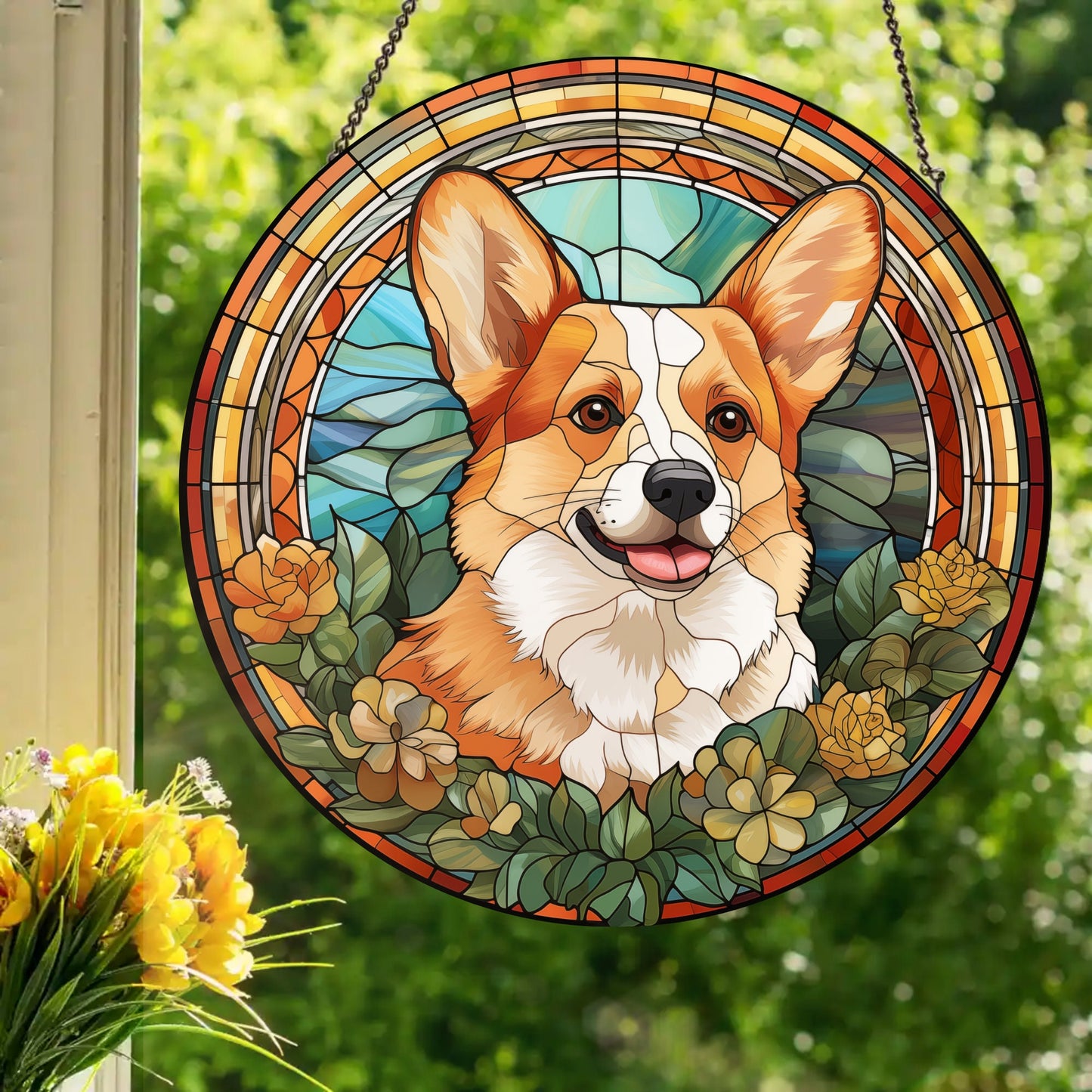 Corgi: Stained Glass Style Window Hanging