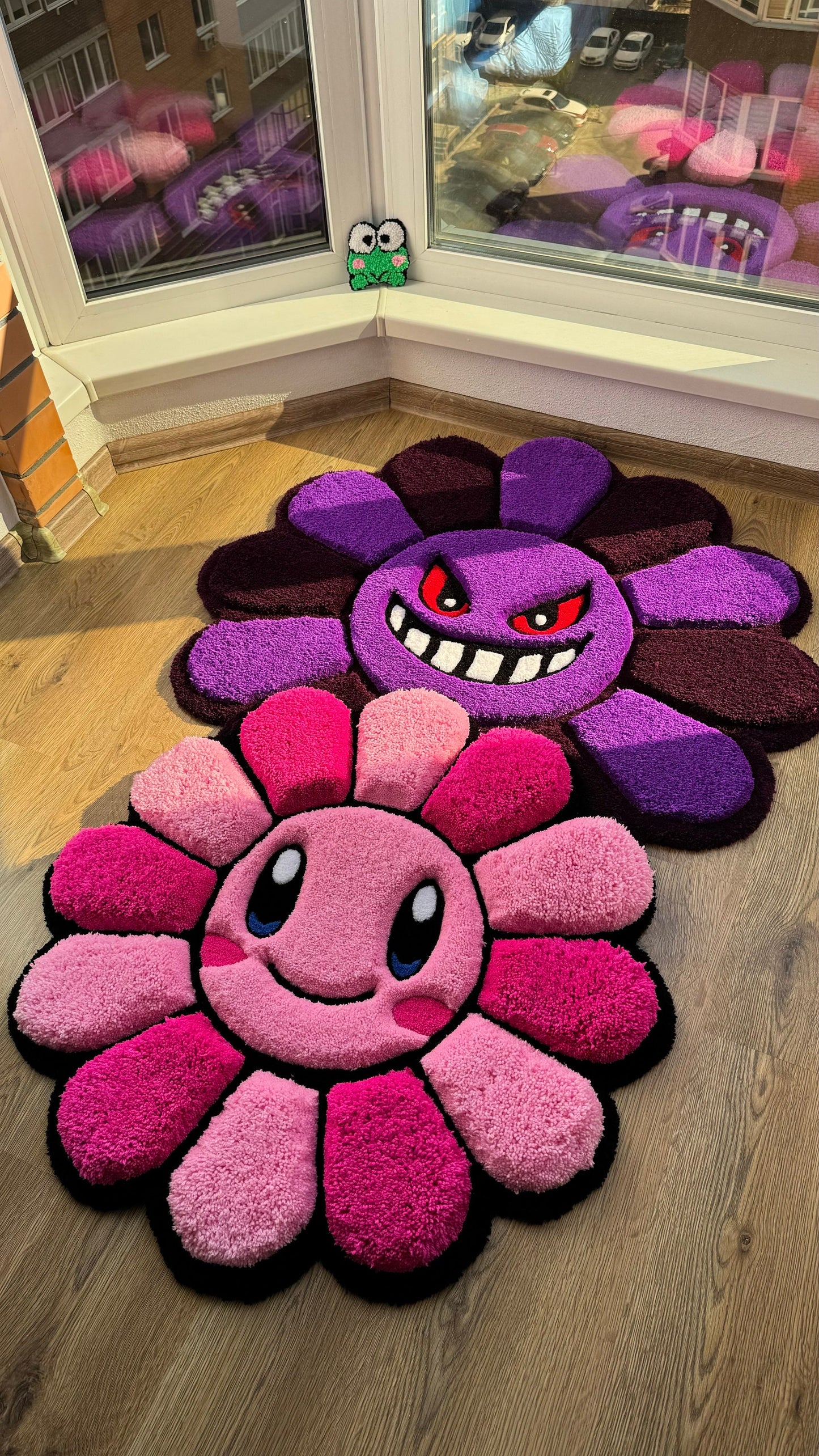 Evil Flower Gengar Puffy Tufted Rug – Custom Handmade 3D Carpet, Fluffy Kawaii Goth Decor, Creepy-Cute Rug for Bedroom size 3 x 3 ft