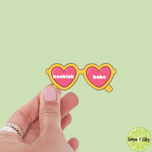 Bookish Girl Heart Sunglasses retro sticker, book stickers, kindle, laptop, pink bow, romance, bookish sticker, spring, decal
