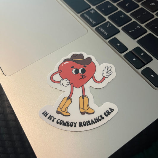 Retro Heart In My Cowboy Era sticker, book stickers, kindle, laptop, spicy romance, bookish sticker, western, decal