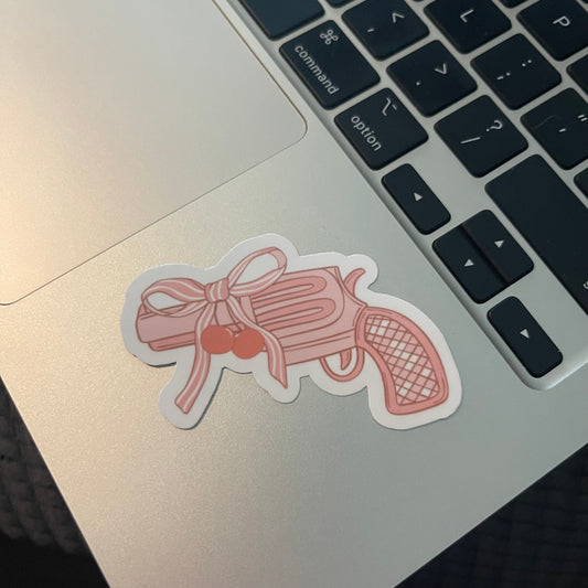Coquette pink bow weapon Cowboy Era sticker, book stickers, kindle, laptop, spicy romance, bookish sticker, western, decal, bows