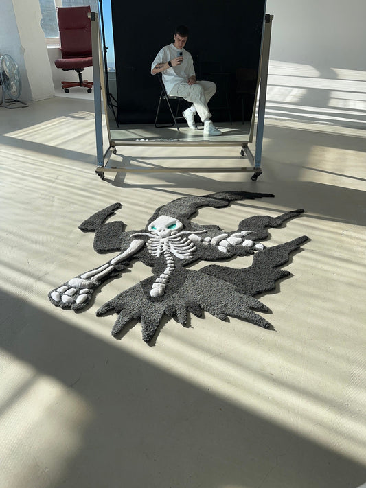 Skeleton tufted rug,3d skull rug, handmade tufted custom rug, living room decor rug, bedroom carpet, area carpet