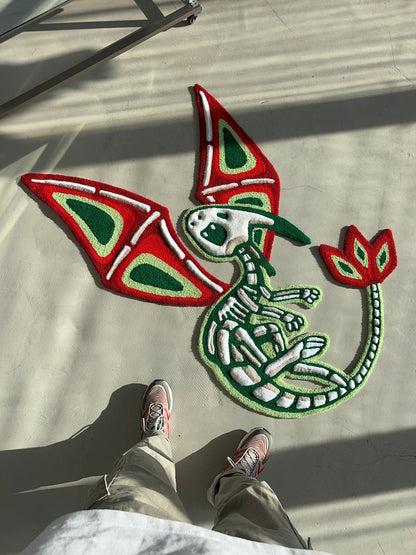 3D Tufted Rug – Handmade Rug with Fantasy Skeleton Creature – Fluffy Art Carpet – Unique Decor for Anime & Game Fans