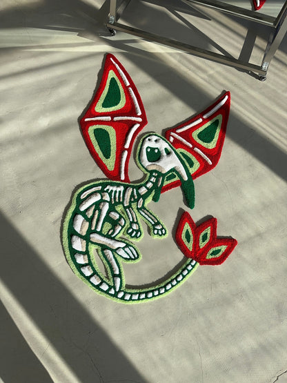 3D Tufted Rug – Handmade Rug with Fantasy Skeleton Creature – Fluffy Art Carpet – Unique Decor for Anime & Game Fans