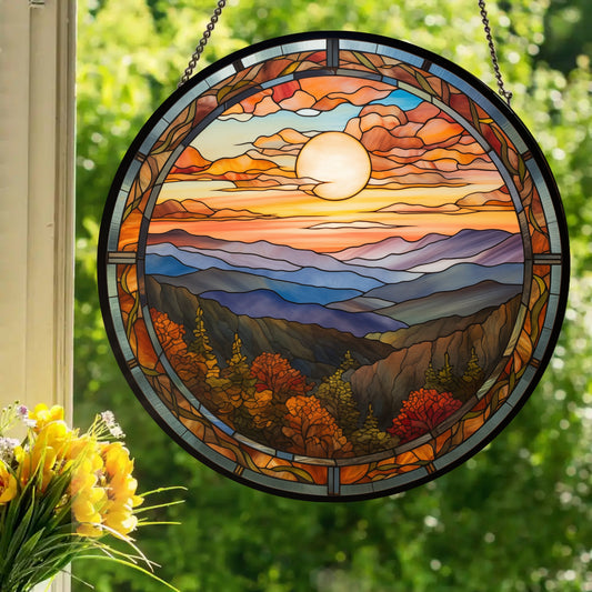 Smoky Mountains: Stained Glass Style Window Hanging