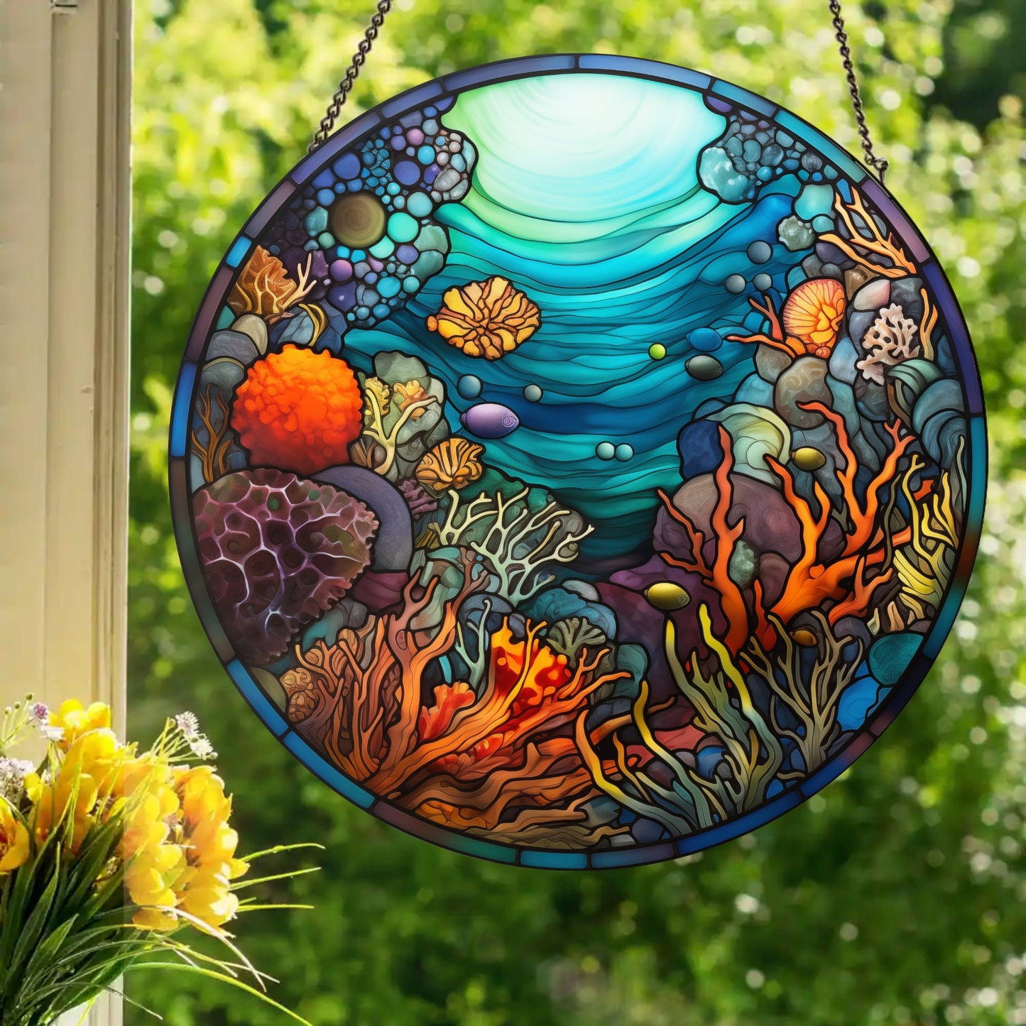 Tidepool: Stained Glass Style Window Hanging