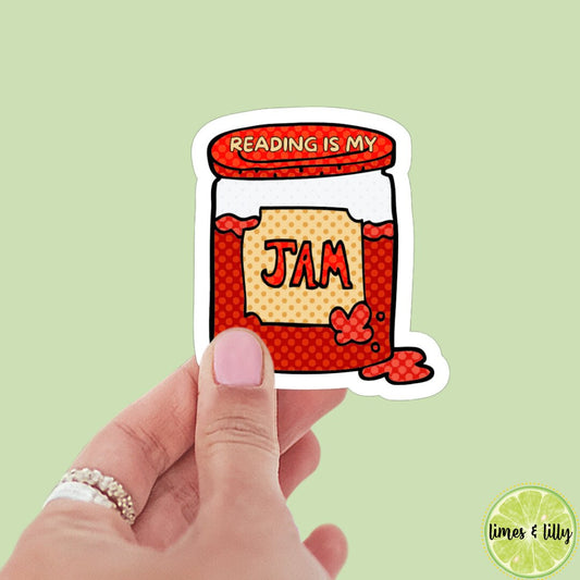 Reading is My Jam sticker, book stickers, kindle, laptop, spicy romance, bookish stickers, decal, water bottle, jelly, food, pbj