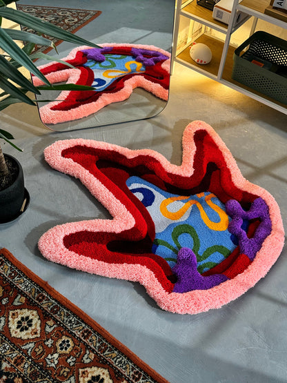 Tufted Starfish Fluffy Rug, Sea Rug, Ocean 3D Rug, Red Pink Starfish