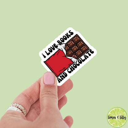 I Love Books and Chocolate sticker, book stickers, kindle, laptop, foodie, bookish stickers, decal,water bottle, food, sweets