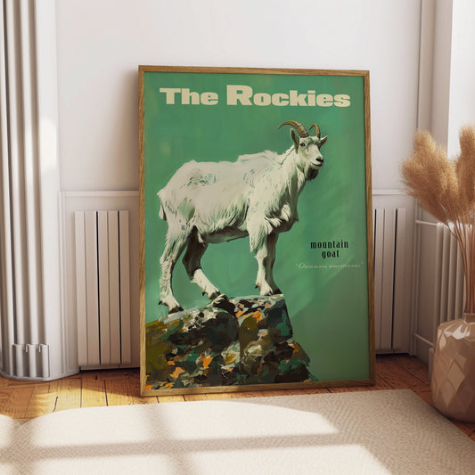 Vintage Mountain Goat Print, Retro Outdoors Poster, Travel Poster, Cabin Cottage Wall Art, Outdoor Sports, Dad For him Gift, Rocky Mountains