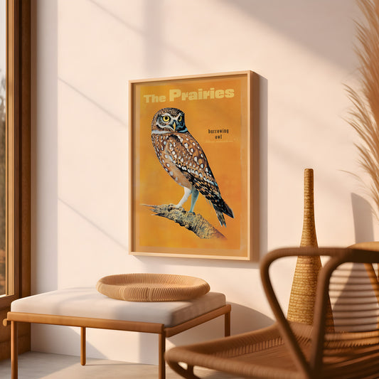 Vintage Burrowing Owl Print, The Prairies Print Retro Outdoors Poster, Saskatchewan Cabin Cottage Wall Art, Outdoor Sports, Dad For him Gift