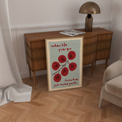 Tomato Poster, Pasta Poster, Trendy Wall Art, Maximalist Wall Art, Apartment Decor, Retro Wall Art, Red Wall Art, Hand Drawn Sketch