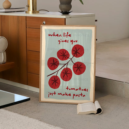 Tomato Poster, Pasta Poster, Trendy Wall Art, Maximalist Wall Art, Apartment Decor, Retro Wall Art, Red Wall Art, Hand Drawn Sketch