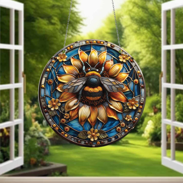 2D Sunflower Acrylic Window Hanging, Housewarming Gift, Gift For Bee Lover, Sunflower Kitchen Decor, New house Decor, Beautiful Bee Gift