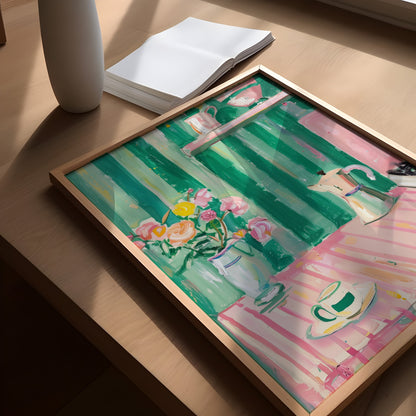 Pink And Green Aesthetic Cute Kitchen Artistic Print, Dopamine Decor Pastels, Trendy Preppy Kitchen Poster, Kitchen Decor, Coffee Flowers