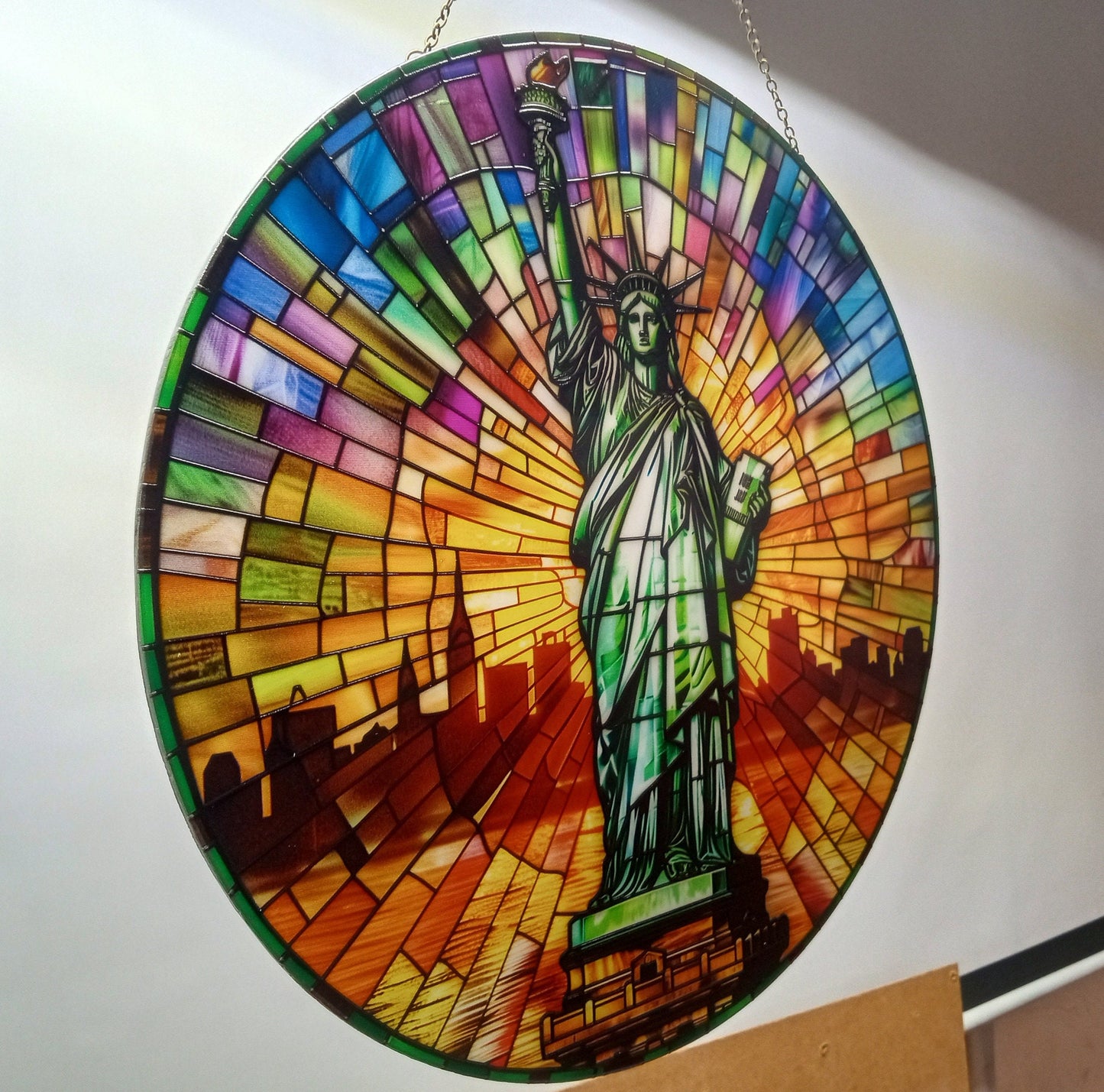 Statue of Liberty - New York, USA: Stained Glass Style Window Hanging Made With Real Glass