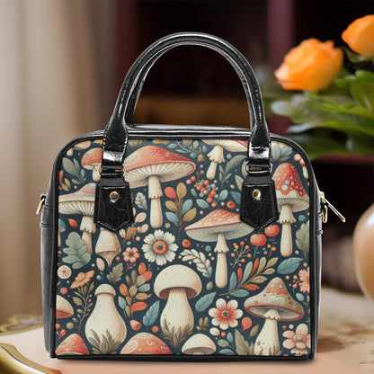 Mystical Bloom: The Mushroom Garden Handbag Casual Leather Saddle Bag. Small Handbag, Shoulder Bag, Crossbody Bag, Mushroom Bag,