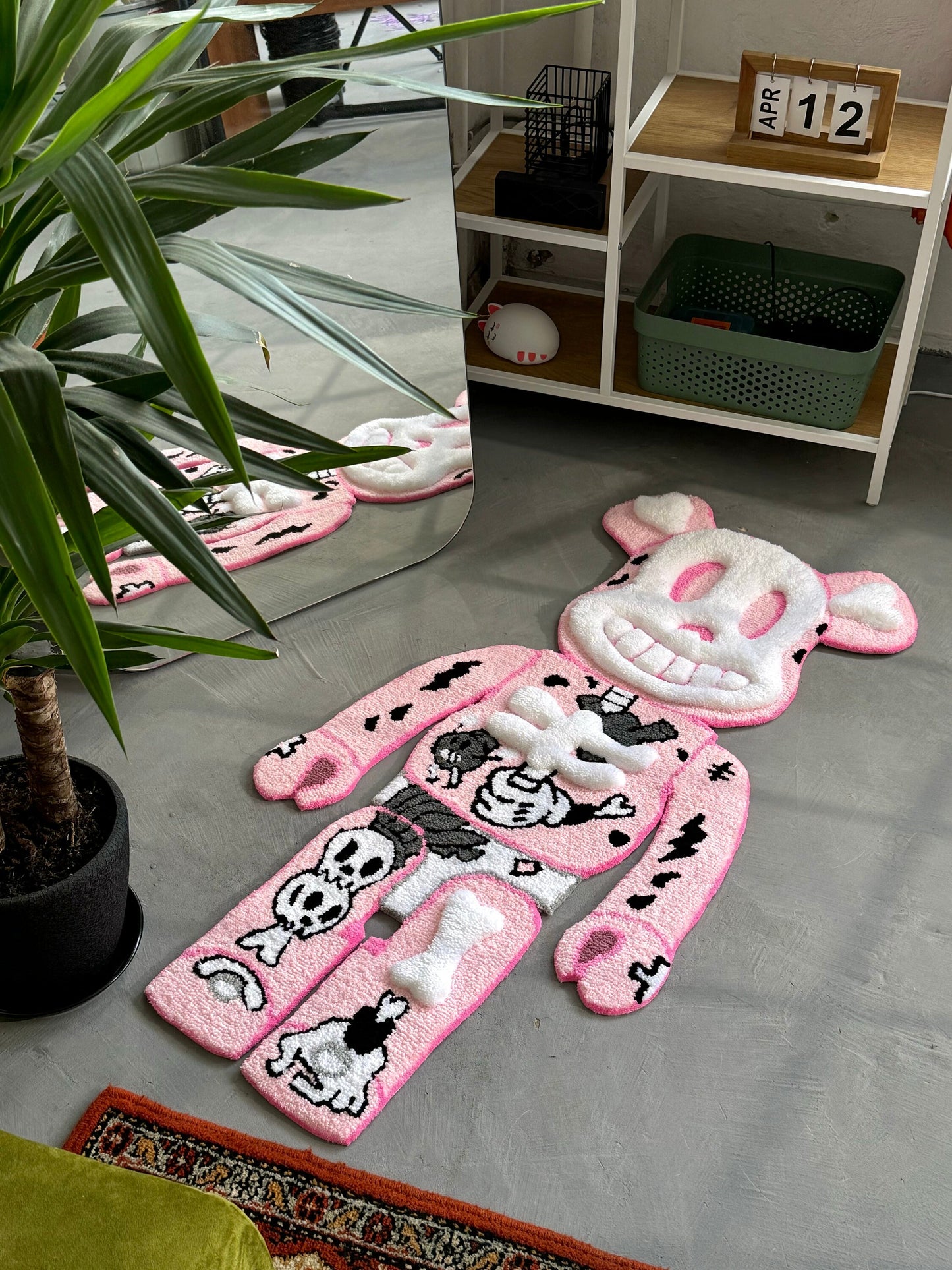 Tufted Bear Rug, Custom Bear Skeleton Rug, Pink Rug, Collectibles home decor, Unique Floor Art, Halloween gift, Christmas gift