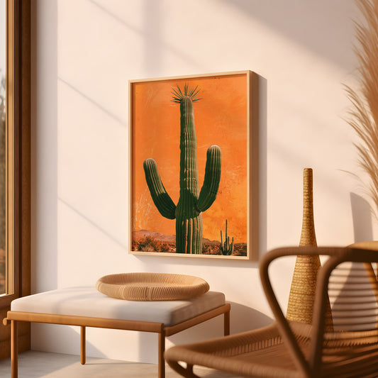 Vintage Western Art Print Cactus Retro Cowboy Cowgirl Art Southwestern Boho Art Sonoran Desert Arizona Print Terracotta Orange Sunset