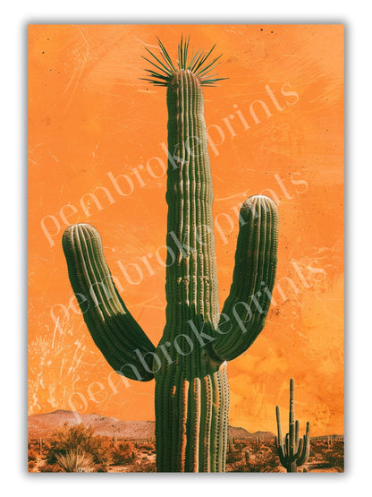 Vintage Western Art Print Cactus Retro Cowboy Cowgirl Art Southwestern Boho Art Sonoran Desert Arizona Print Terracotta Orange Sunset