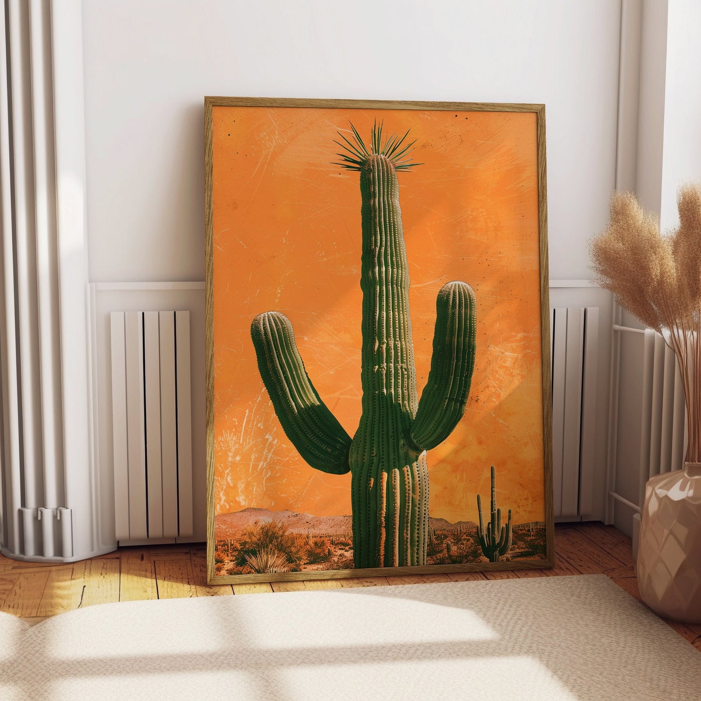 Vintage Western Art Print Cactus Retro Cowboy Cowgirl Art Southwestern Boho Art Sonoran Desert Arizona Print Terracotta Orange Sunset