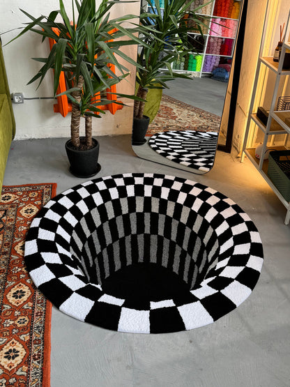 Black Hole 3D Area Rug, Optical Illusion Decor, Abstract Rug Gift, Сheckerboard Tufted Rug, Living room floor mat, Bedroom Rug, Gift For Him