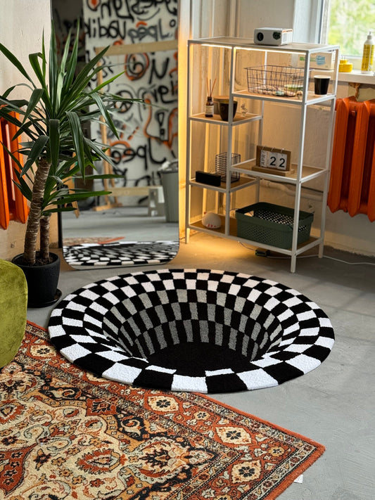 Black Hole 3D Area Rug, Optical Illusion Decor, Abstract Rug Gift, Сheckerboard Tufted Rug, Living room floor mat, Bedroom Rug, Gift For Him