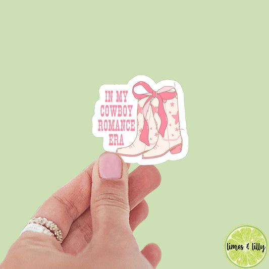 Coquette pink bow In My Cowboy Era sticker, book stickers, kindle, laptop, bookish sticker, western, decal, cowboy boots, decals
