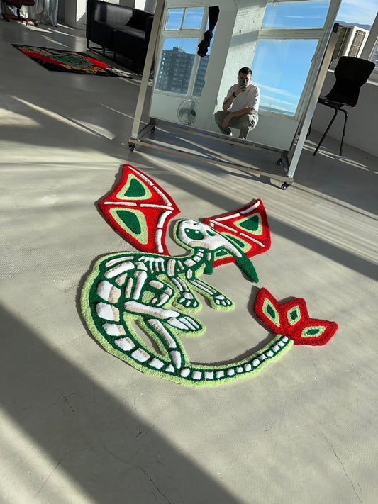 3D Tufted Rug – Handmade Rug with Fantasy Skeleton Creature – Fluffy Art Carpet – Unique Decor for Anime & Game Fans