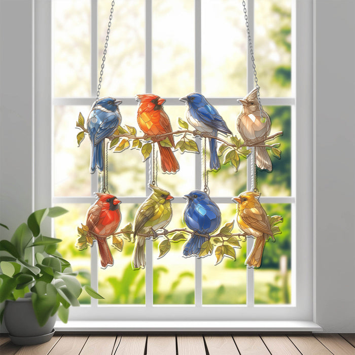 8 Little Birds window Hanging, Bird Ornament Window Decor, Bird Window Art, Window Cling Bird, Set of 8 Cardinalis, Bird lover gift,Dad Gift