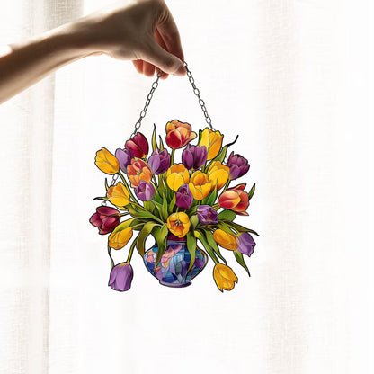 Yellow flowers Window Hanging,  Mica Flowers, Tulip Flowers Acrylic Window Hanging Art Decoration, Tulip Ornament, Gift for her, mom