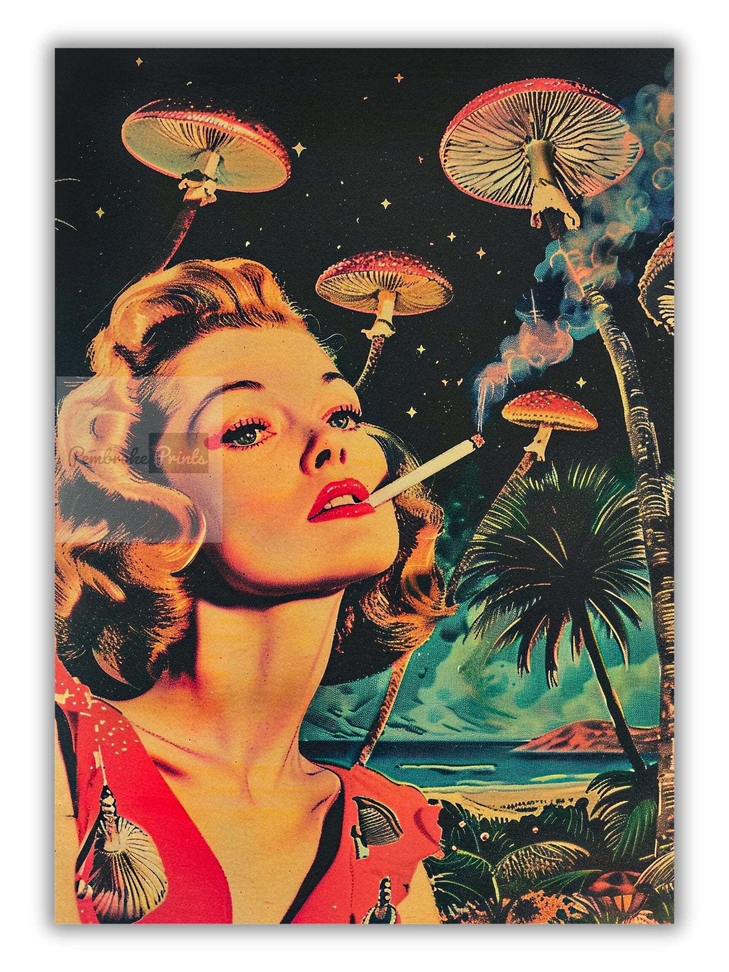 Vintage Surreal Poster Surrealist Wall Print Trippy Wall Art Cannabis Print Psychedelic Surrealism Art Print Retro Hippie Wall Art