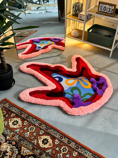 Tufted Starfish Fluffy Rug, Sea Rug, Ocean 3D Rug, Red Pink Starfish
