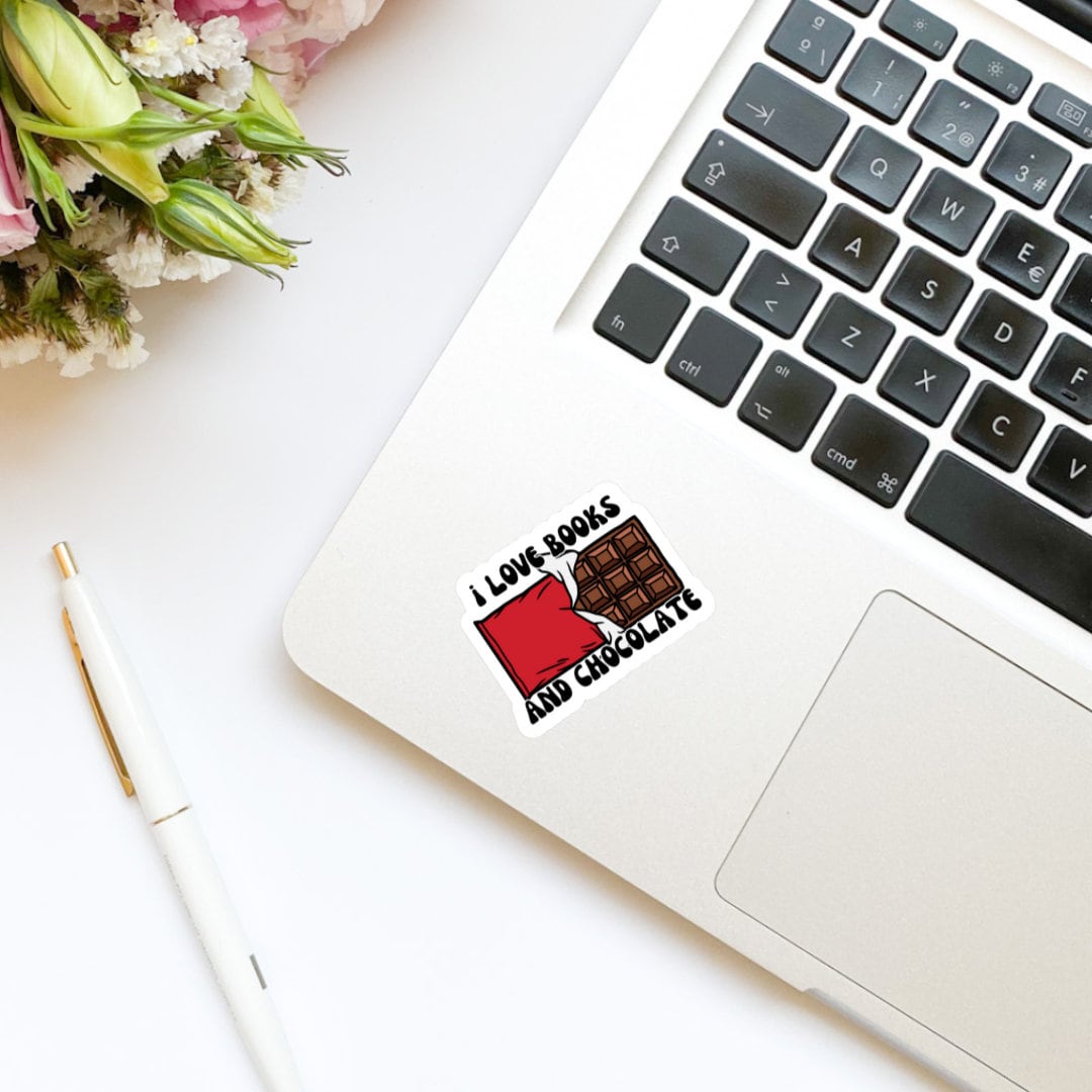 I Love Books and Chocolate sticker, book stickers, kindle, laptop, foodie, bookish stickers, decal,water bottle, food, sweets