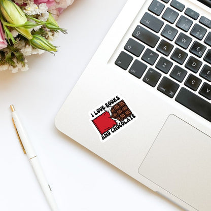 I Love Books and Chocolate sticker, book stickers, kindle, laptop, foodie, bookish stickers, decal,water bottle, food, sweets