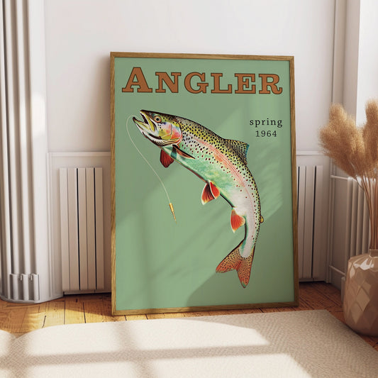Trout Fly Fishing Vintage Poster Art Retro Travel Poster Cabin Wall Decor Outdoor Sports Fisherman Illustration Father's Day Gift for Dad