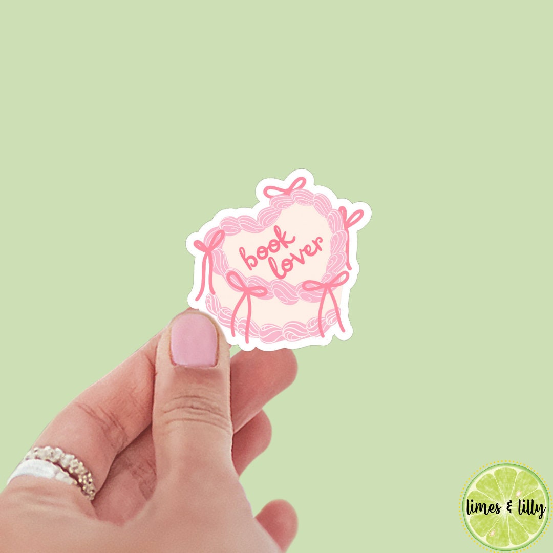 Coquette Pink Bow Book Lover Cake Sticker | Vintage Kindle Sticker | Bookish Stickers | Bookish Sticker | Mood Reader | Girly | Heart Cake