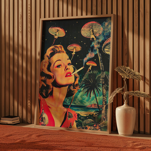 Vintage Surreal Poster Surrealist Wall Print Trippy Wall Art Cannabis Print Psychedelic Surrealism Art Print Retro Hippie Wall Art