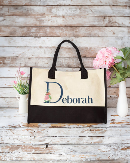 Custom Name Tote Bag, Mothers Day Gift, Floral Tote Bag for Women, Customized Shoulder Bag, Personalized Handbag Gift,Large Tote Bag for Her
