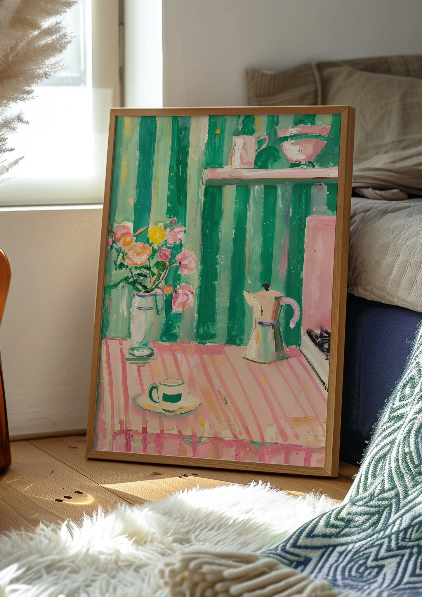 Pink And Green Aesthetic Cute Kitchen Artistic Print, Dopamine Decor Pastels, Trendy Preppy Kitchen Poster, Kitchen Decor, Coffee Flowers