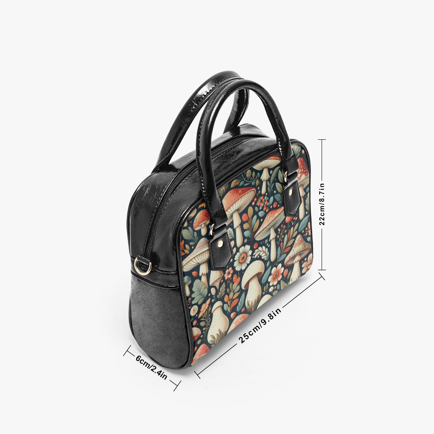 Mystical Bloom: The Mushroom Garden Handbag Casual Leather Saddle Bag. Small Handbag, Shoulder Bag, Crossbody Bag, Mushroom Bag,