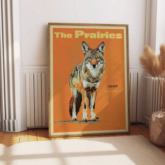 Vintage Coyote Print, The Prairies Print Retro Outdoors Poster, Saskatchewan Canada Cabin Cottage Wall Art, Outdoor Sports, Dad Gift for Him